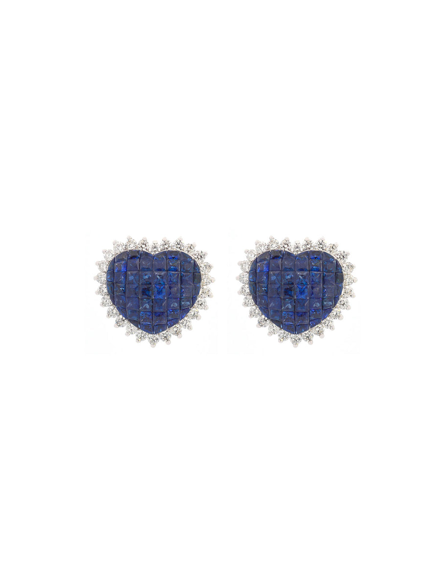 8.10ct Sapphire Diamond 18K Gold Heart Shaped Earrings