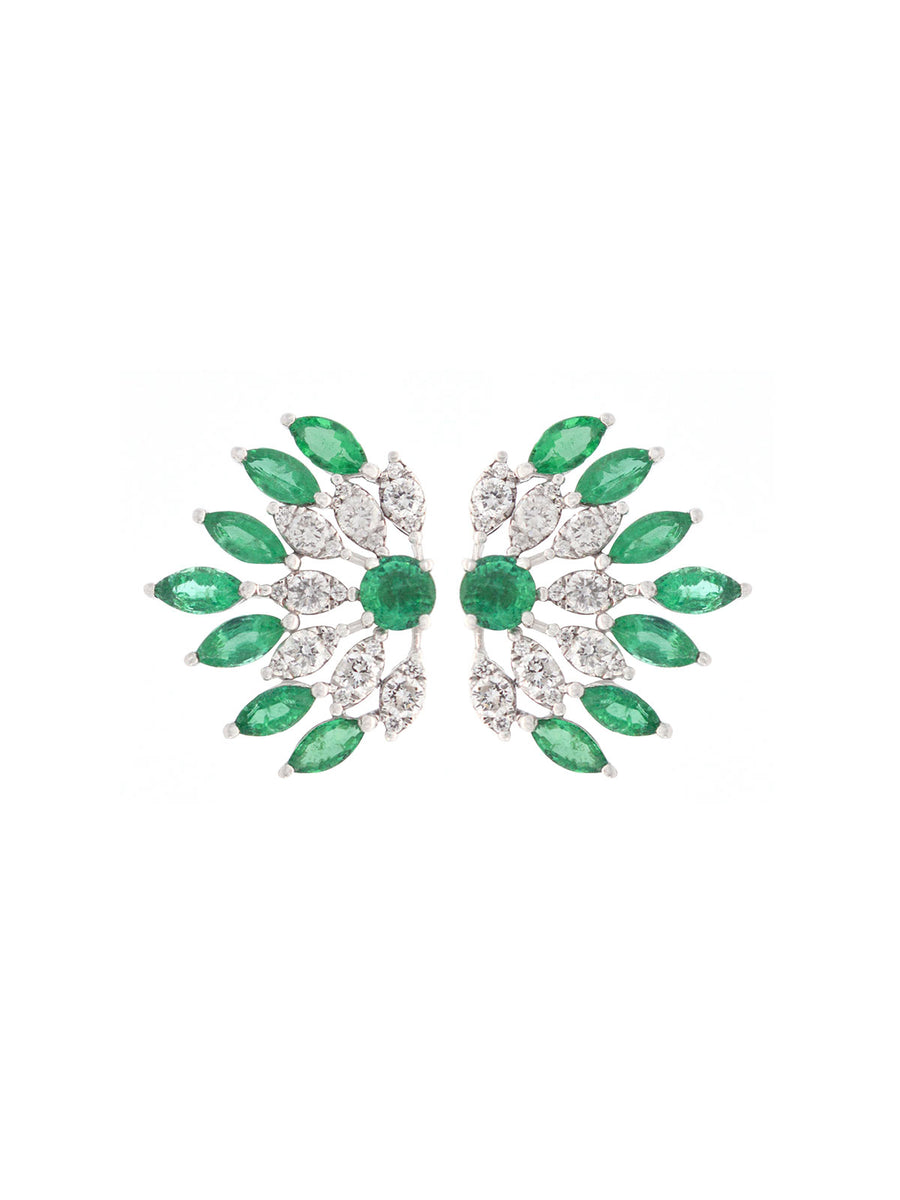 2.85ct Diamond Emerald 18K Gold Leaf Earrings