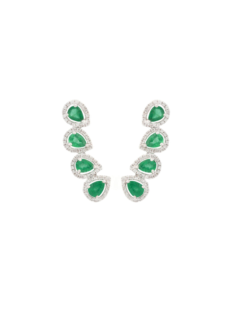 1.50ct Diamond Emerald 18K Gold Climber Earrings