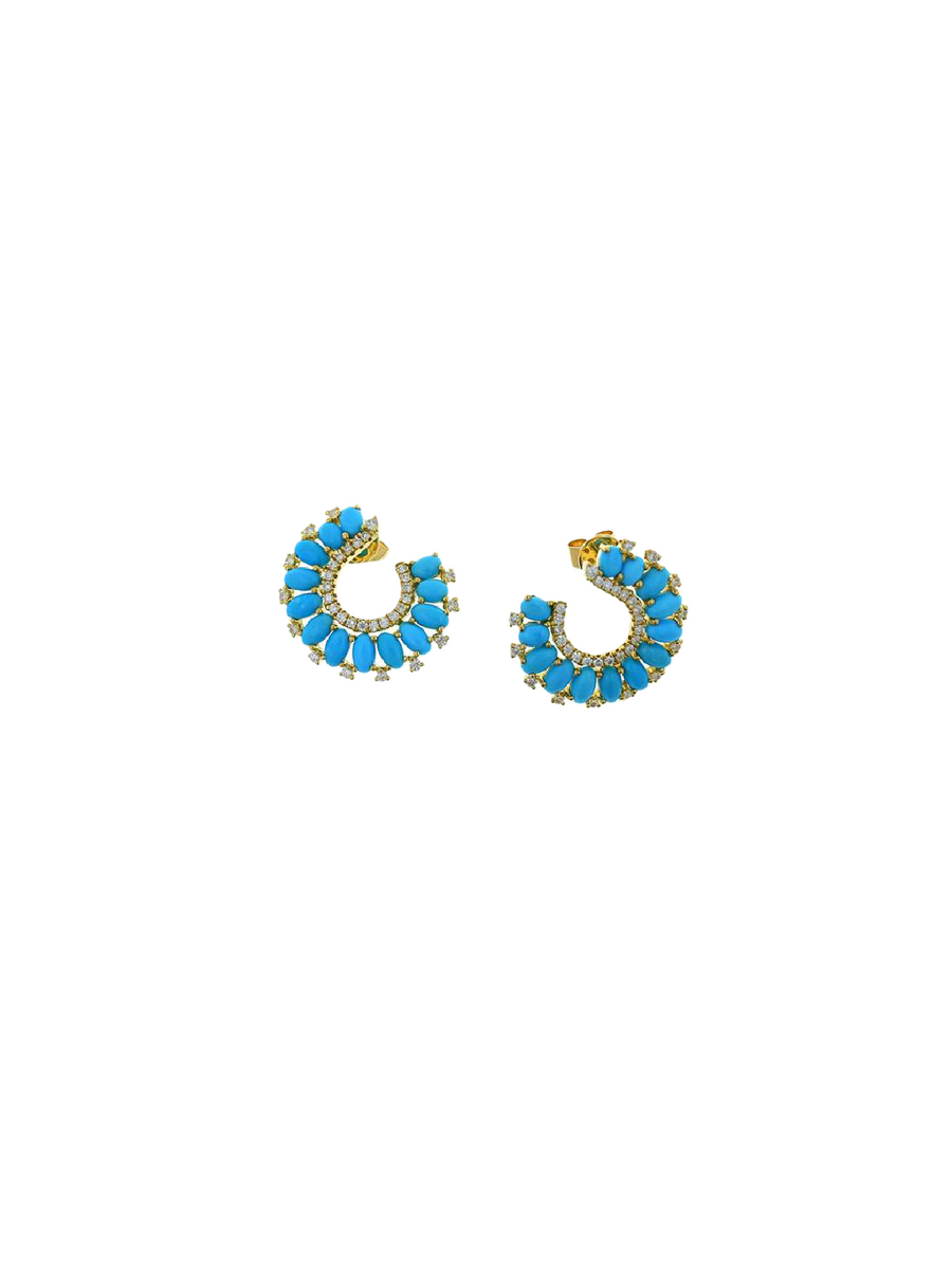 0.70ct Diamond Turquoise 18K Gold Cluster Earrings