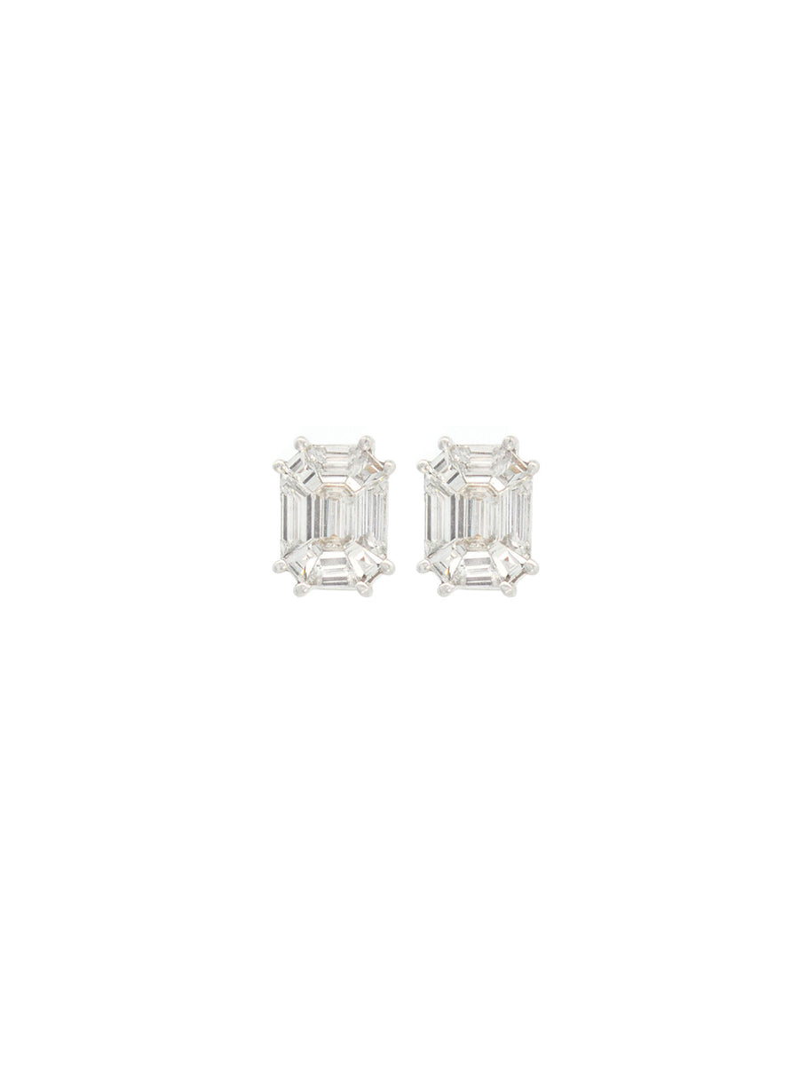 0.85ct Diamond 18K Gold Rectangular Illusion Set Earrings