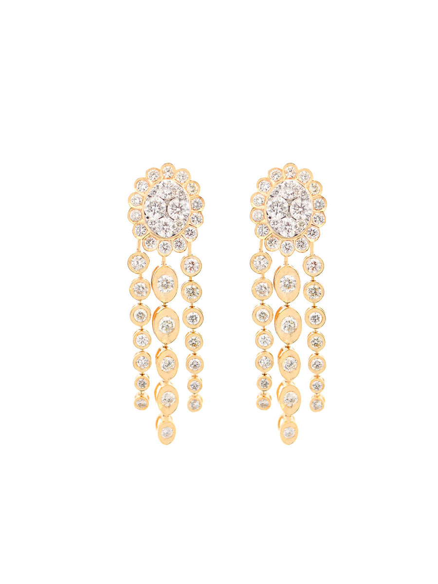 2.93ct Diamond 14K Gold Flower Cascade Earrings