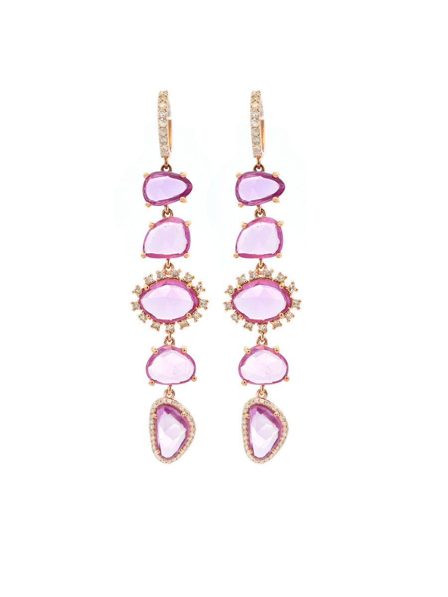 8.33ct Pink Sapphire Diamond 14K Gold Statement Drop Earrings