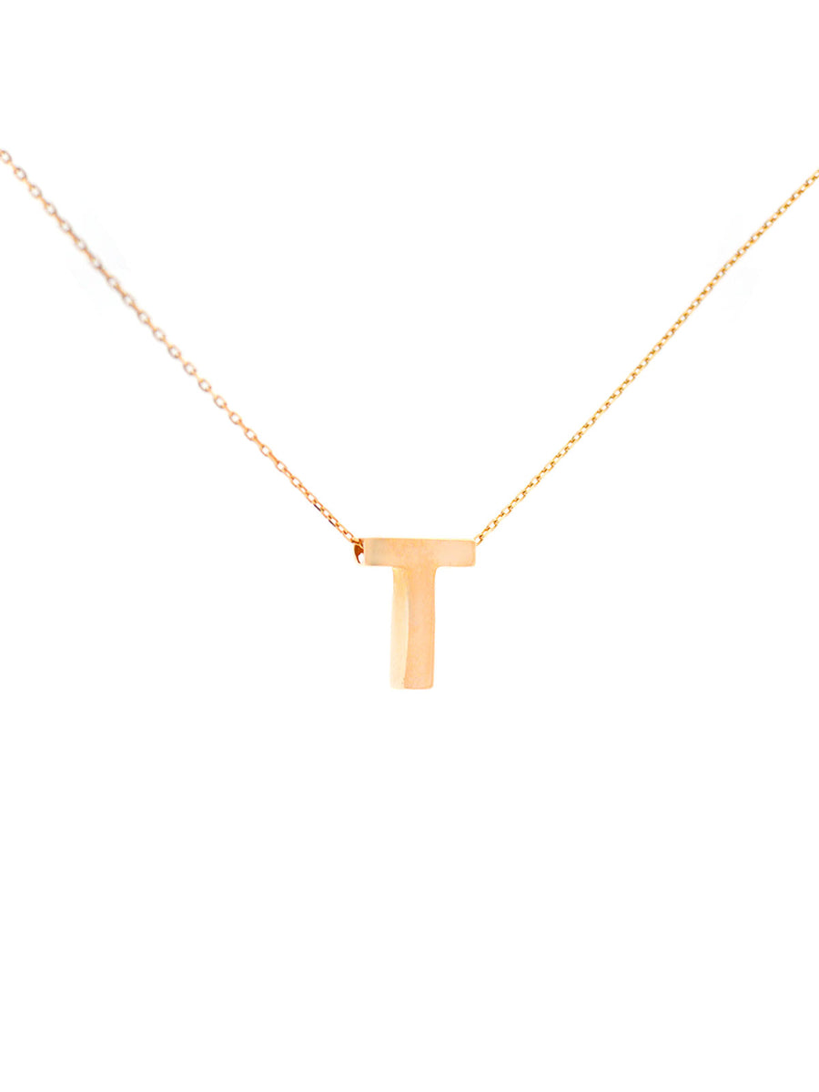 14K Gold Letter T Initial Pendant Necklace