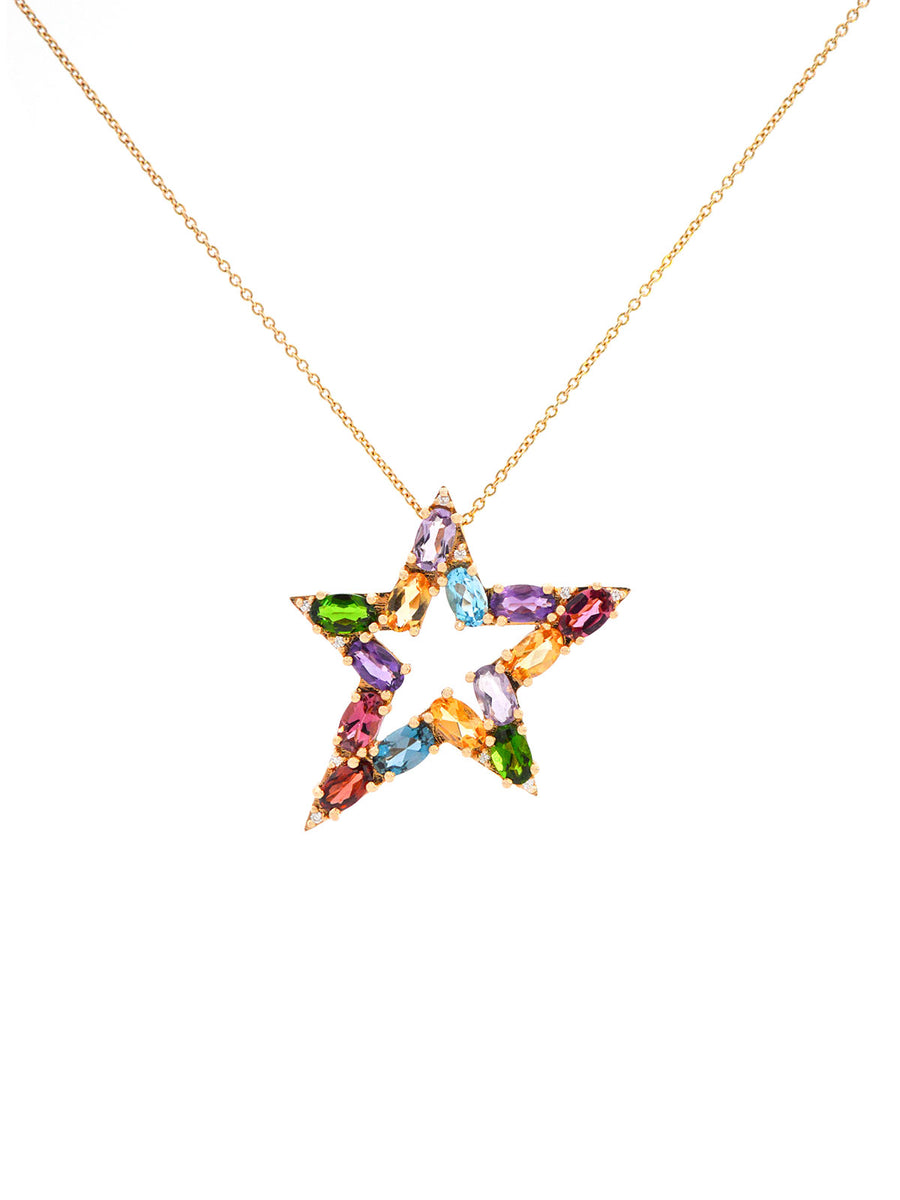 9.55ct Diamond Multi Gems 14K Gold Star Pendant Necklace