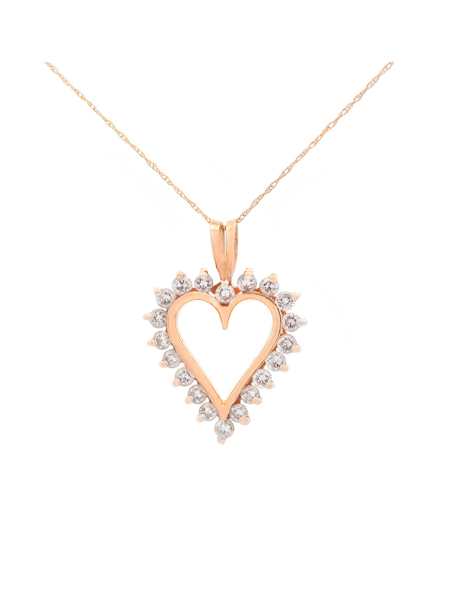 1.00ct Diamond 14K Gold Heart Dangle Drop Necklace