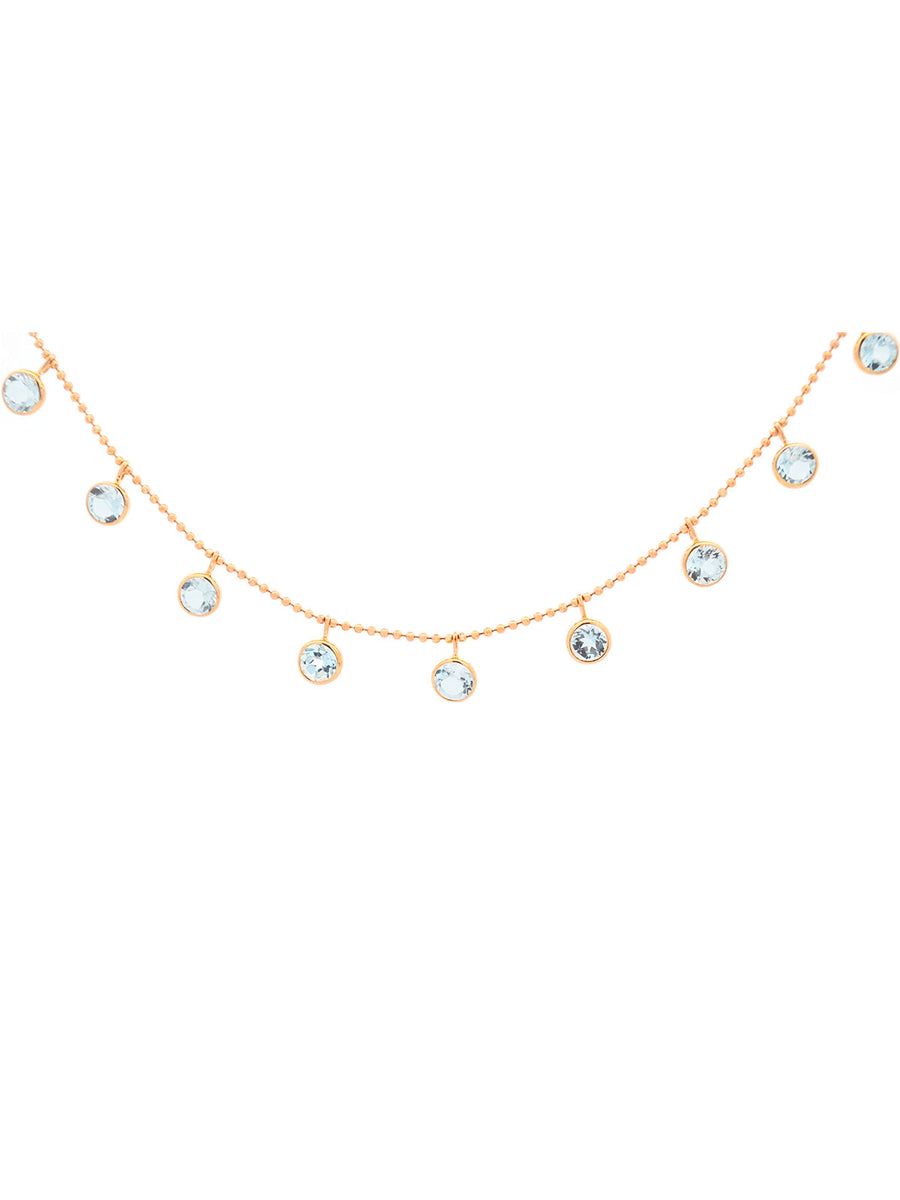 2.70ct Blue Topaz 14K Gold Station Bead Necklace