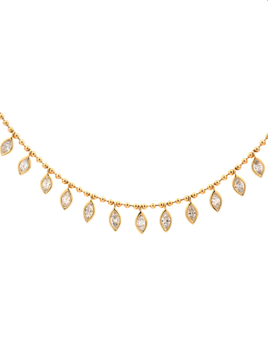 3.05ct Diamond 18K Gold Marquise Multi Drop Bead Necklace