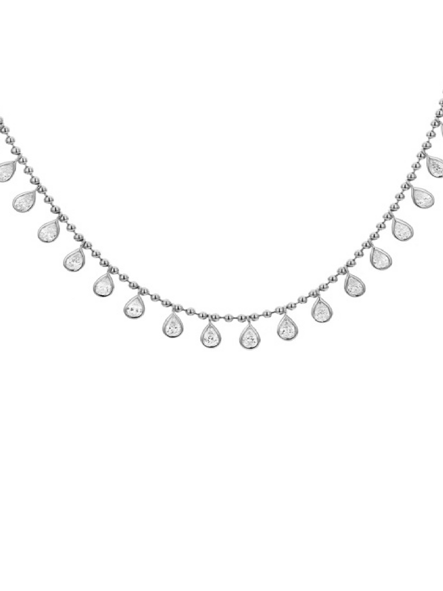 3.00ct Pear Diamond 18K Gold Bead Necklace