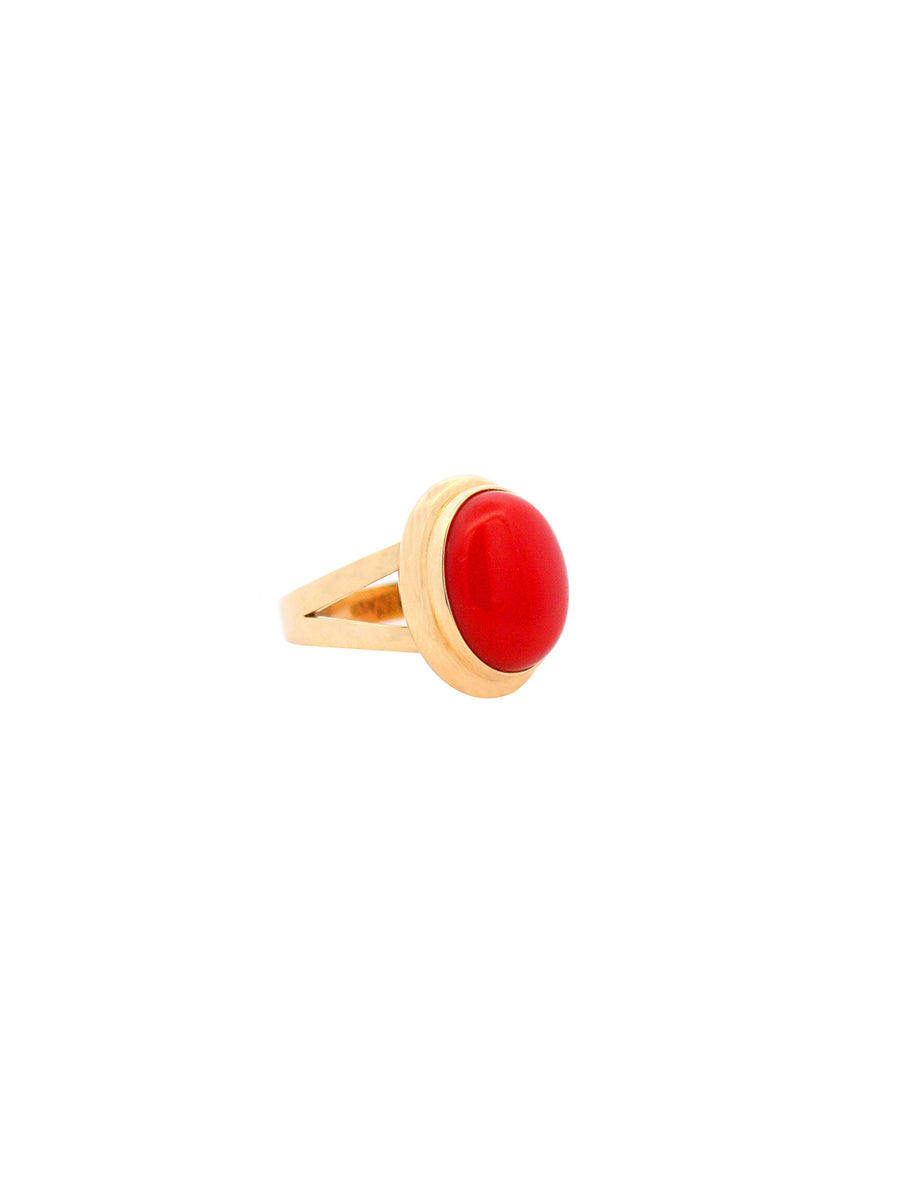 Red Coral 14K Gold Cocktail Ring