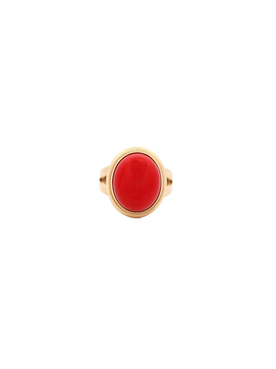 Red Coral 14K Gold Cocktail Ring