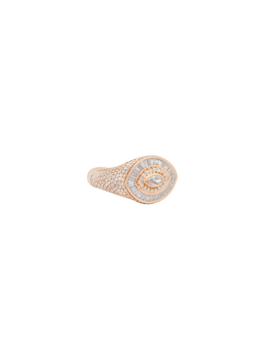 1.72ct Baguette Diamond 14K Gold Evil Eye Ring