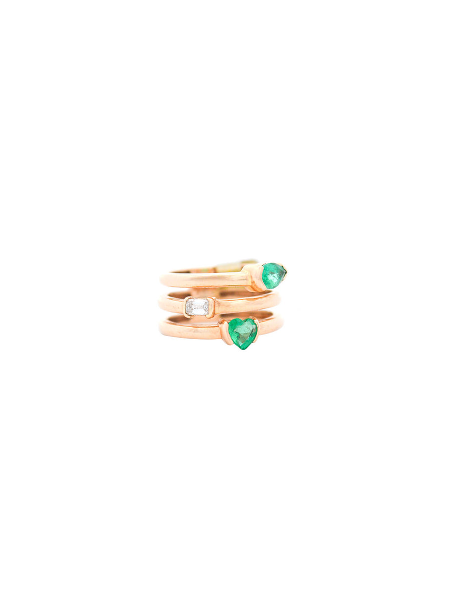 1.21ct Emerald Diamond 14K Gold Multi Row Ring