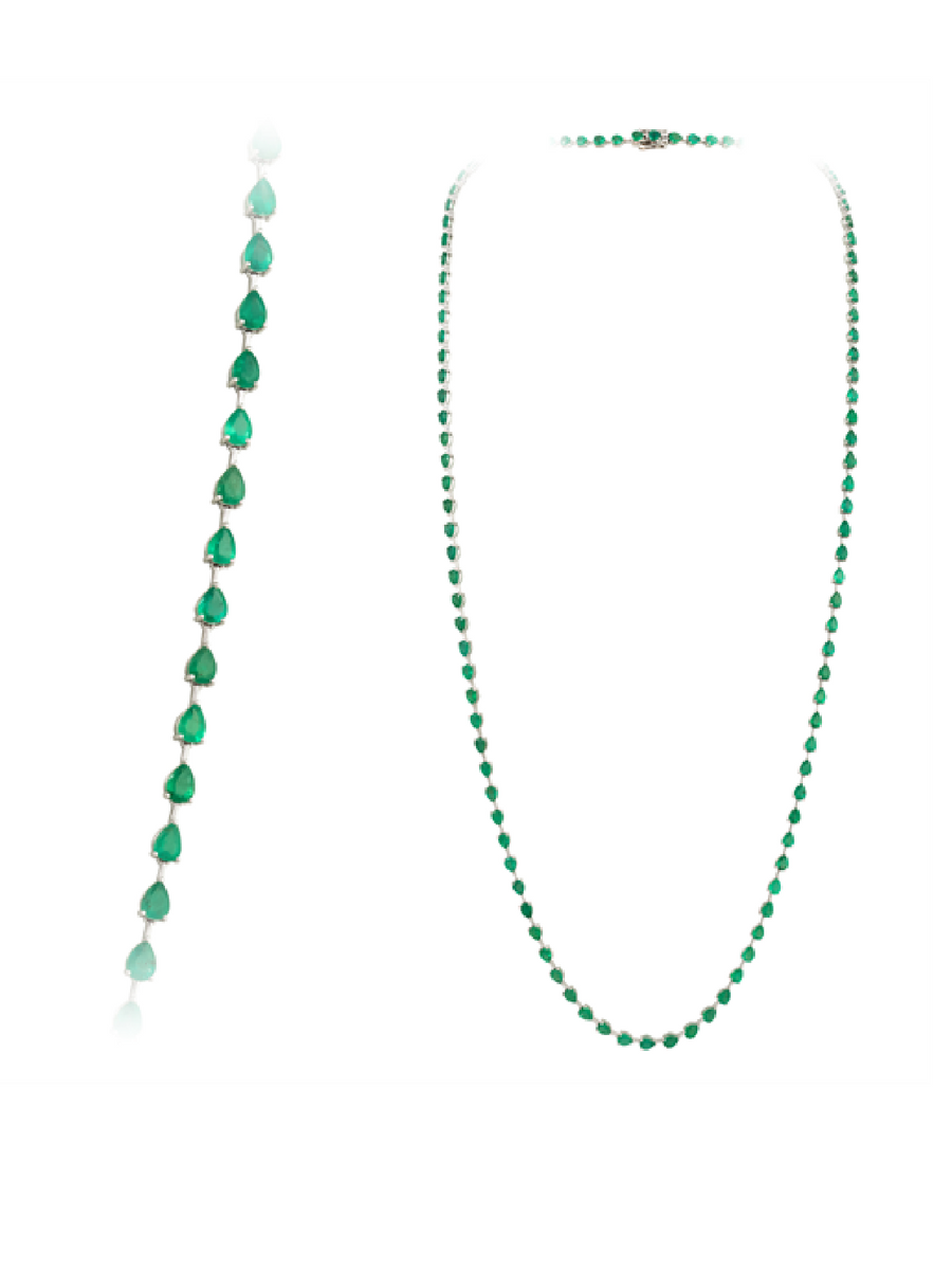 29.20ct Emerald 18K Gold Link Tennis Necklace