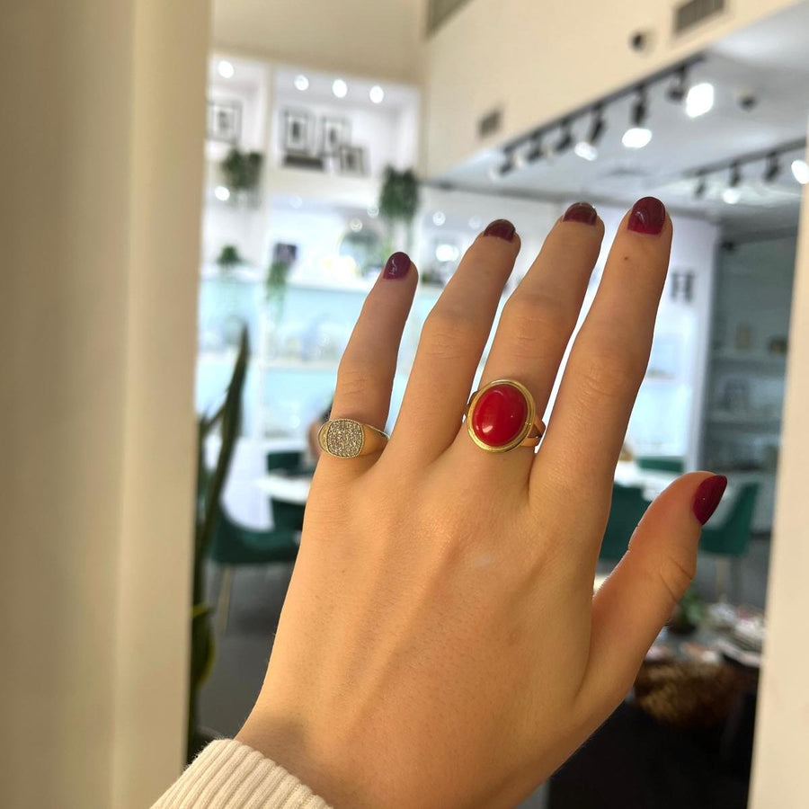 Red Coral 14K Gold Cocktail Ring