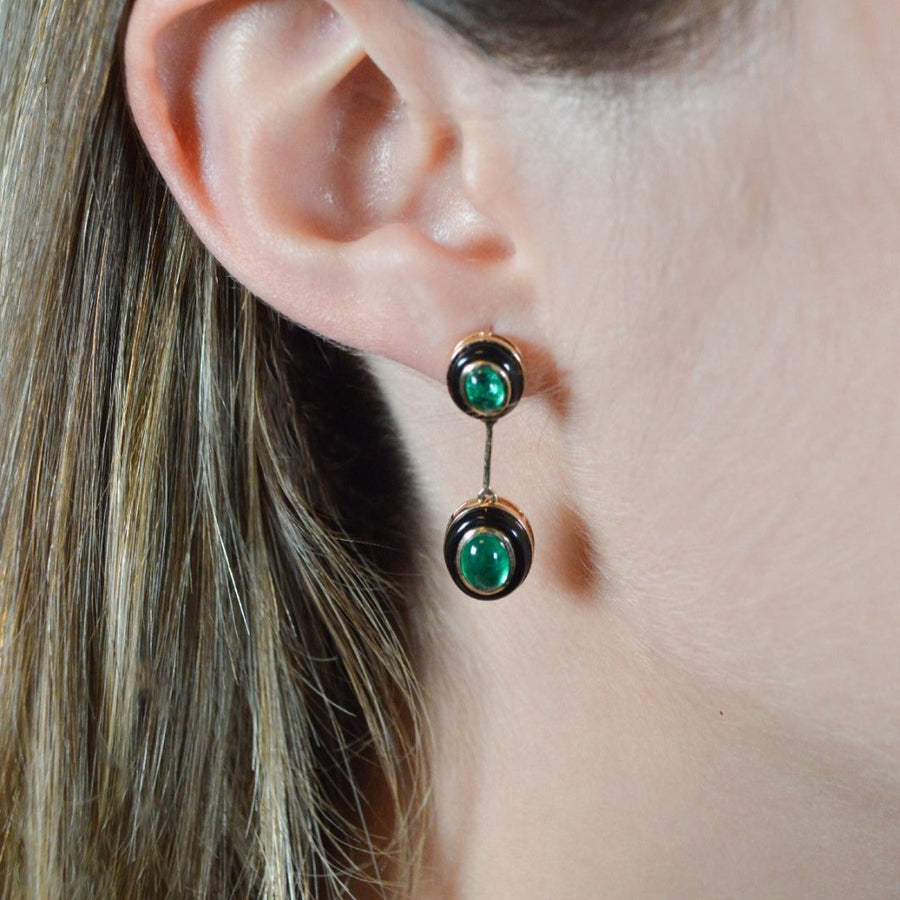 5.20ct Emerald Onyx 14K Gold Drop Earrings