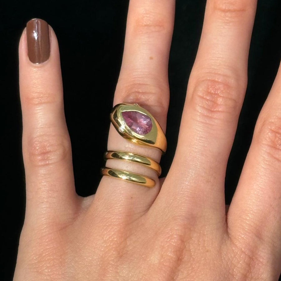 1.73ct Diamond Pink Tourmaline 18K Gold Spiral Snake Ring