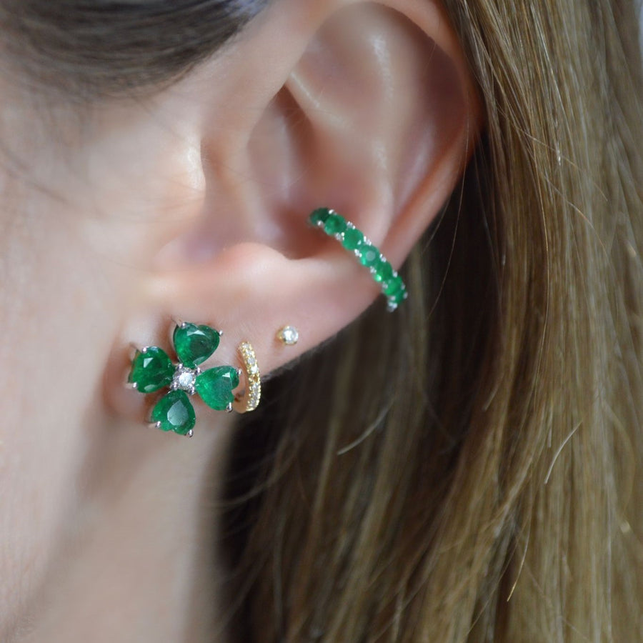 3.25ct Emerald 18K Gold Heart Cut Clover Stud Earrings