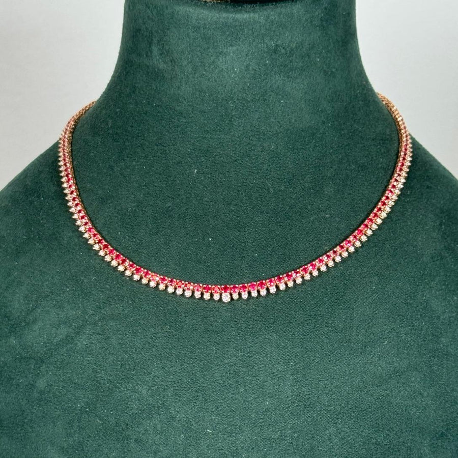 5.75ct Ruby Diamond 18K Gold Stationed Tennis Necklace