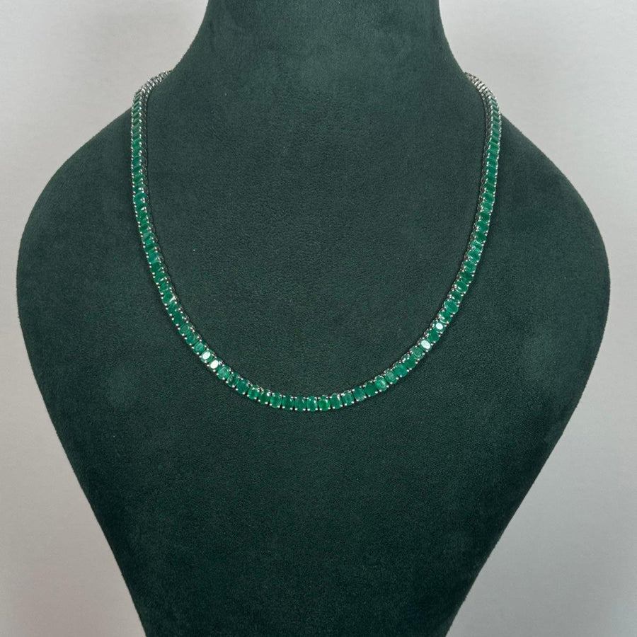 17.40ct Emerald 18K Gold Tennis Necklace 16''