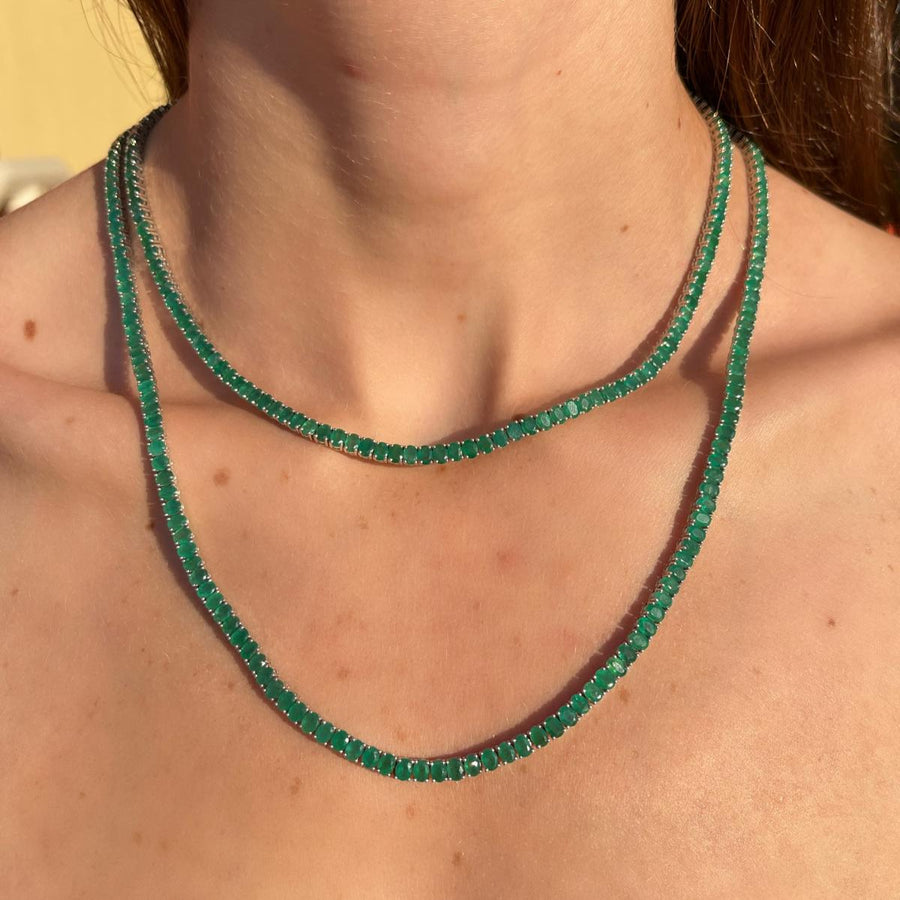 17.40ct Emerald 18K Gold Tennis Necklace 16''