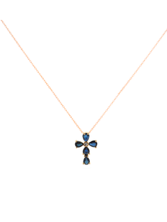 1.34ct Diamond Sapphire 14K Gold Cross Necklace