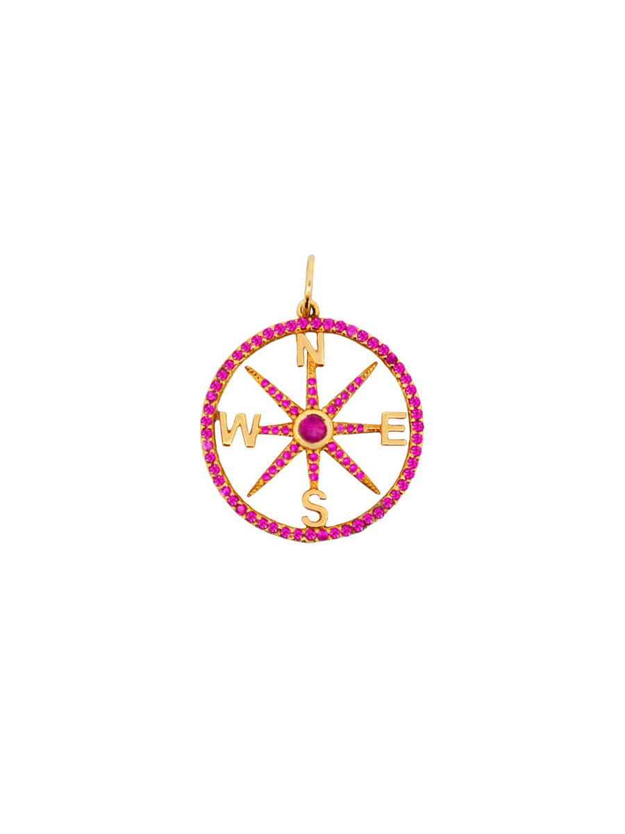 Ruby Mother Of Pearl 14K Gold Compass Pendant